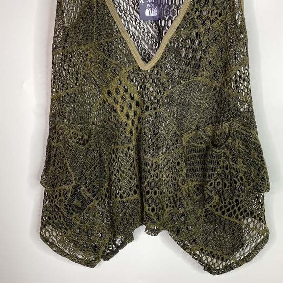 Lilly By Firmiana Green Boho Crochet Vneck Sleeveless Top Small NWT - Picture 3 of 11